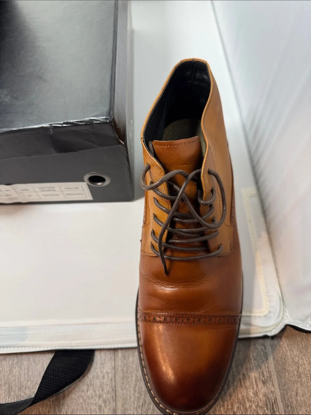Cato Brown Leather Cap-Toe Chukka Boots with Dark Brown Laces